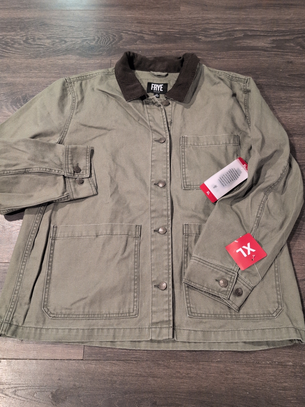 NWT Frye Women's Barn Shacket Jacket Green Cotton Canvas Corduroy Collar XL